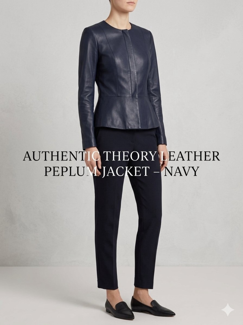 Theory Jondi Collarless Lambskin Navy Leather Peplum Jacket-Size 6